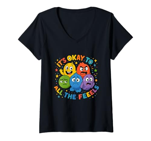Damen It's okay to Feel All The Feels Emotions Teacher Counselors T-Shirt mit V-Ausschnitt Damen It's okay to Feel All The Feels Emotions Teacher Counselors T-Shirt mit V-Ausschnitt von It’s Okay to Feel All the Feels Teachers Apparel