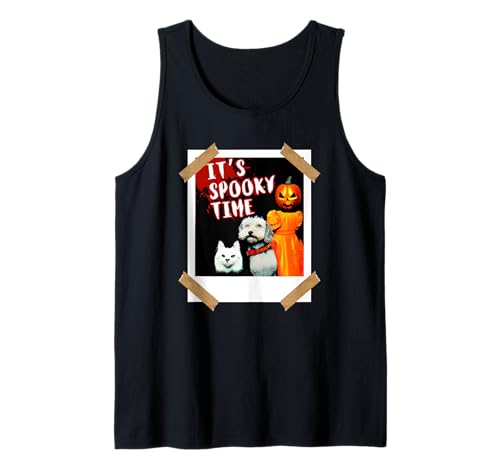 Es ist gruselige Zeit Katzen-Hund-Mädchen-Halloween Tank Top von It's Spooky Time Cat Dog Girl Pumpkin Halloween