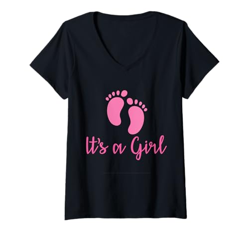 Damen Cute It's A Girl Babyparty Gender Reveal Party für Damen, Rosa T-Shirt mit V-Ausschnitt Damen Cute It's A Girl Babyparty Gender Reveal Party für Damen, Rosa T-Shirt mit V-Ausschnitt von It's a Girl Pregnancy announcement New Year Child
