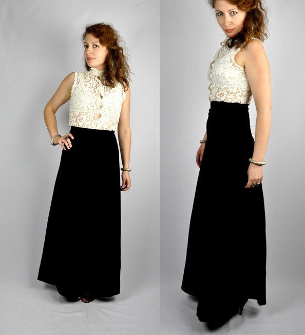 Maxi Schwarzer Samtrock - Maxirock Bleistiftrock Mit Hoher Taille Wiggle A Line Rock Cocktail Goth Mourning Elegant Xs S von ItaLaVintage