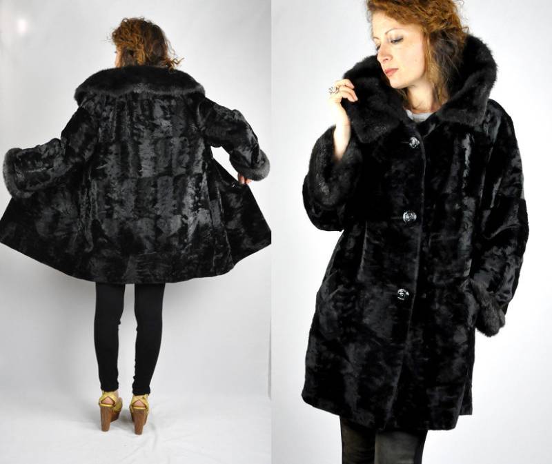 Vintage Prinzessin Mantel - Schwarzer Samt Kunstpelz Kragen & Handgelenke Jacke Vegan Warm Glam Minimalistisch S M von ItaLaVintage