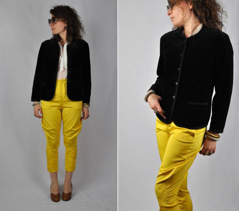 Vintage Saks Fifth Avenue Schwarze Samt Jacke Mit Taschen - Blazer Designer 80Er Jahre Button Down Front S von ItaLaVintage