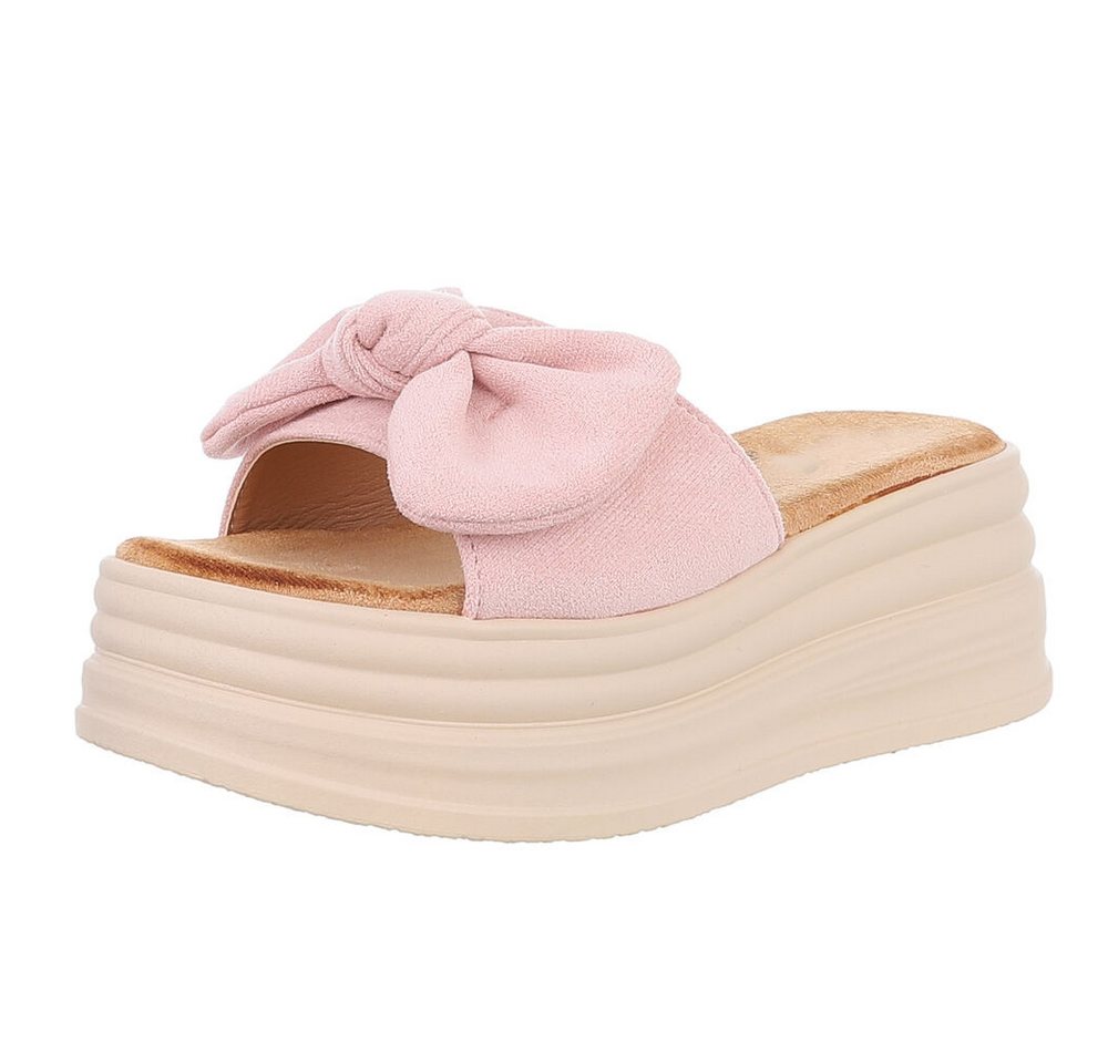 Ital-Design Beige Plateau-Sandalen mit Schleife für Damen Plateausandaletten (89372517) Keilabsatz/Wedge Keilsandaletten in Hellrosa von Ital-Design