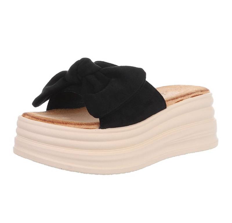 Ital-Design Beige Plateau-Sandalen mit Schleife für Damen Plateausandaletten (89372535) Keilabsatz/Wedge Keilsandaletten in Schwarz von Ital-Design