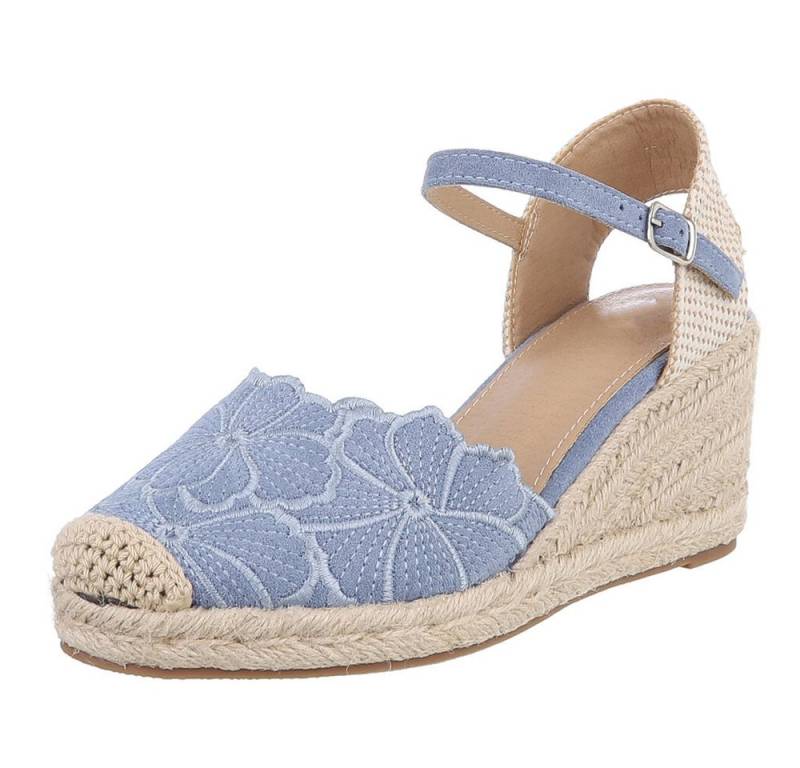 Ital-Design Beige Wedges mit Blumenstickerei – Sommerliche Eleganz Schnürpumps (89372887) Keilabsatz/Wedge Pumps in Blau von Ital-Design