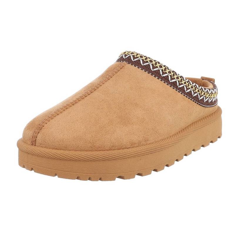 Ital-Design Bequeme Clogs für Damen mit dekorativen Details Snowboots (90457956) Flach Flache Stiefeletten in Camel von Ital-Design