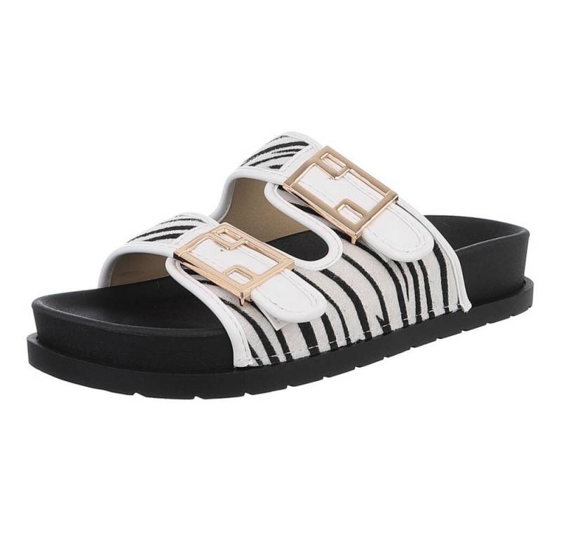 Ital-Design Bequeme Damen-Sandalen mit Schnallen in Beige fürs Freizeitstyling Pantolette (89372725) Flach Pantoletten in Weiß von Ital-Design