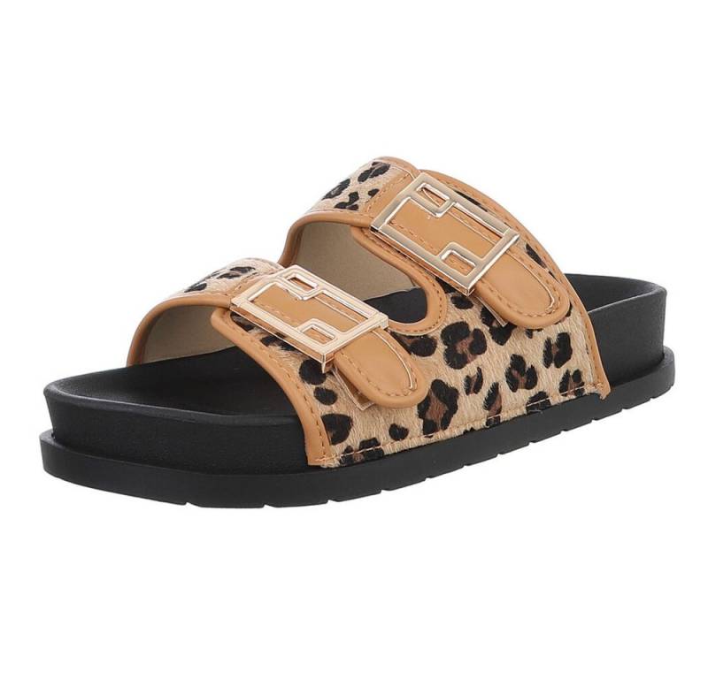 Ital-Design Bequeme Damen-Sandalen mit Schnallen in Beige fürs Freizeitstyling Pantolette (89372735) Flach Pantoletten in Beige von Ital-Design