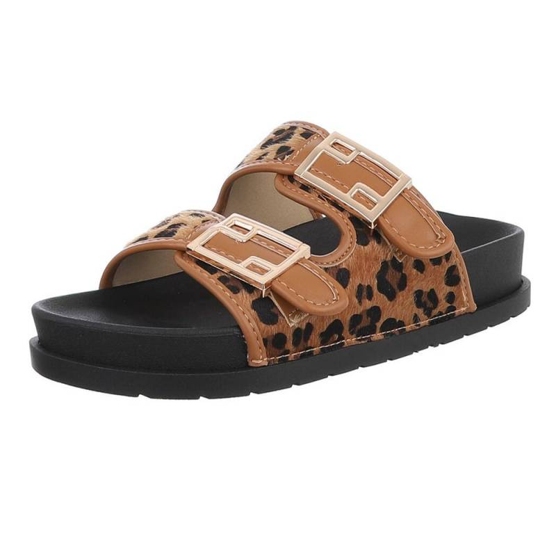 Ital-Design Bequeme Damen-Sandalen mit Schnallen in Beige fürs Freizeitstyling Pantolette (89372743) Flach Pantoletten in Braun von Ital-Design