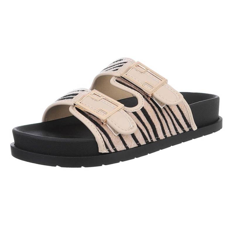 Ital-Design Bequeme Damen-Sandalen mit Schnallen in Beige fürs Freizeitstyling Pantolette (89372759) Flach Pantoletten in Beige von Ital-Design