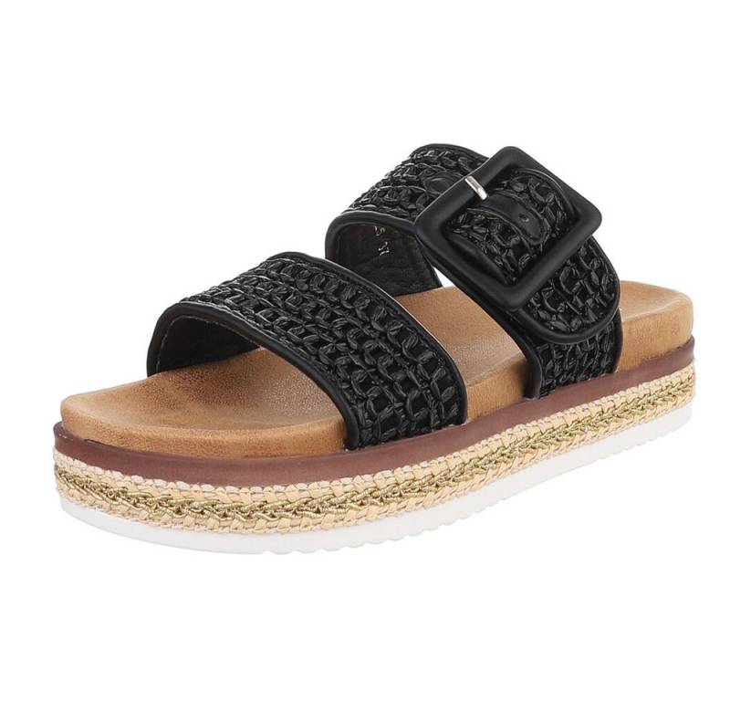 Ital-Design Bequeme Damen-Sandalen mit geflochtener Oberflächenstruktur Plateausandaletten (89542885) Flach Pantoletten in Schwarz von Ital-Design