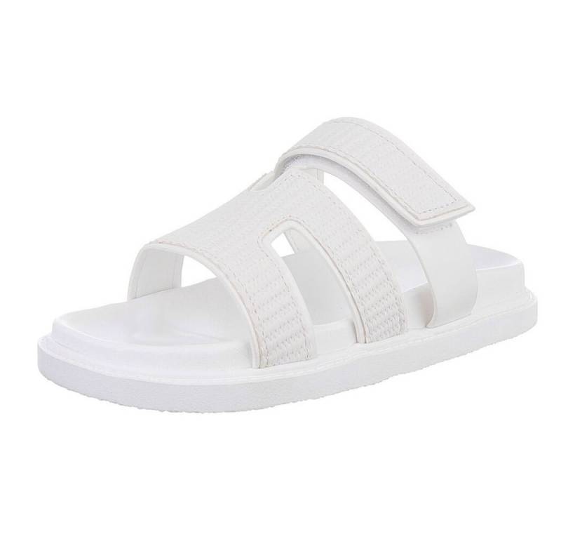 Ital-Design Bequeme Damen-Sandalen mit gepolsteter Innensohle Pantolette (90033086) Flach Pantoletten in Weiß von Ital-Design