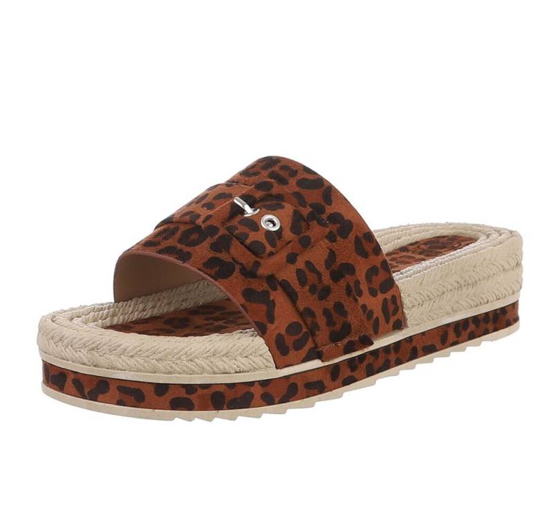 Ital-Design Bequeme Damen-Sandaletten mit geflochtener Sohle für Freizeit Plateausandaletten (89929981) Flach Pantoletten in Braun von Ital-Design