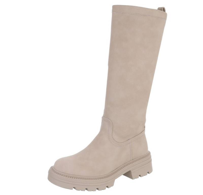 Ital-Design Bequeme Damen Stiefel mit Blockabsatz für Alltag Plateaustiefel (90169523) Blockabsatz Stiefel in Beige von Ital-Design