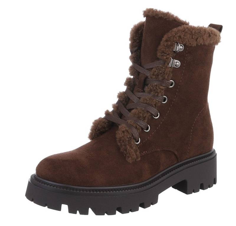 Ital-Design Bequeme Damen Stiefel mit Futter und robuster Sohle Schnürstiefelette (90649071) Blockabsatz Stiefeletten in Braun von Ital-Design