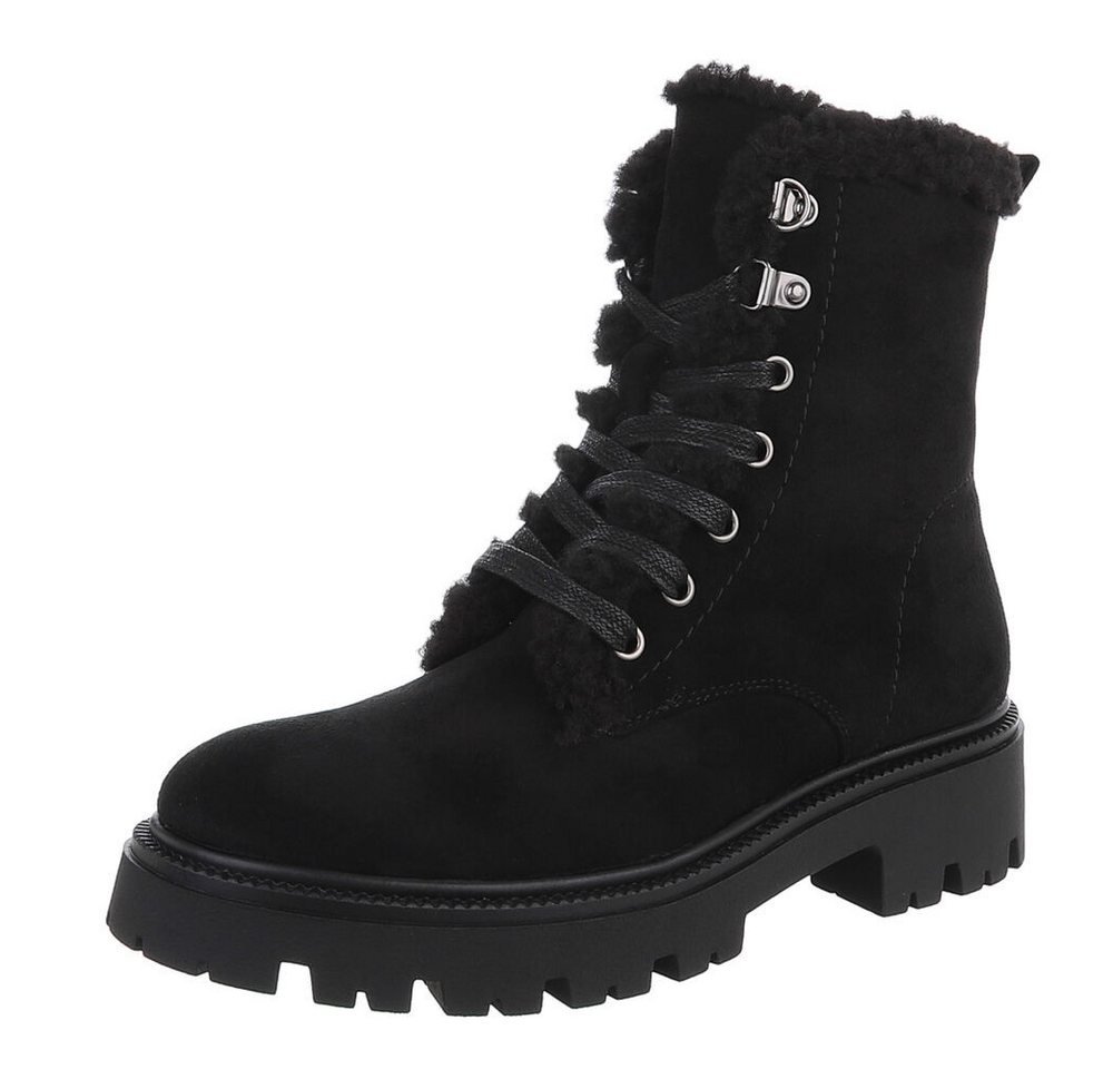 Ital-Design Bequeme Damen Stiefel mit Futter und robuster Sohle Schnürstiefelette (90649077) Blockabsatz Stiefeletten in Schwarz von Ital-Design