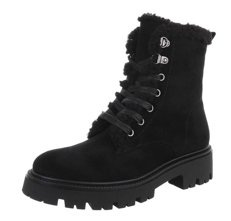 Ital-Design Bequeme Damen Stiefel mit Futter und robuster Sohle Schnürstiefelette (90649077) Blockabsatz Stiefeletten in Schwarz von Ital-Design