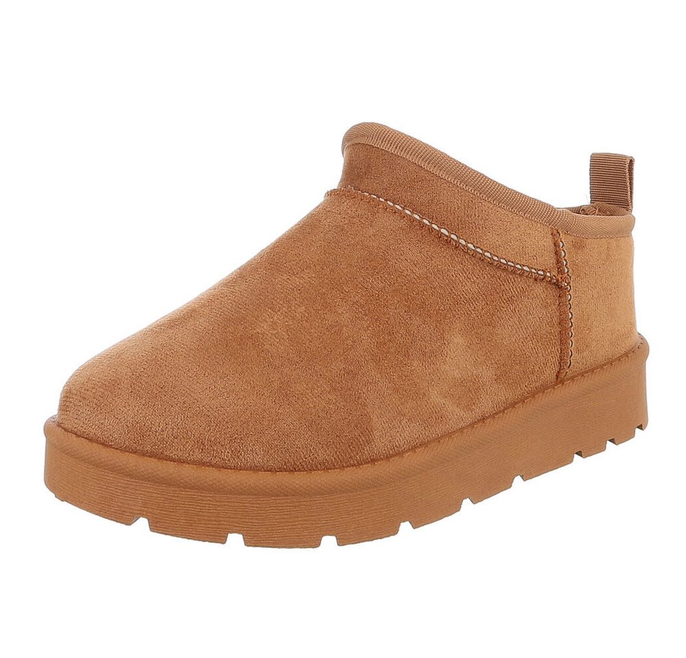 Ital-Design Bequeme Damenfreizeitschuhe mit praktischem Design Snowboots (90624816) Flach Plateaustiefeletten in Camel von Ital-Design