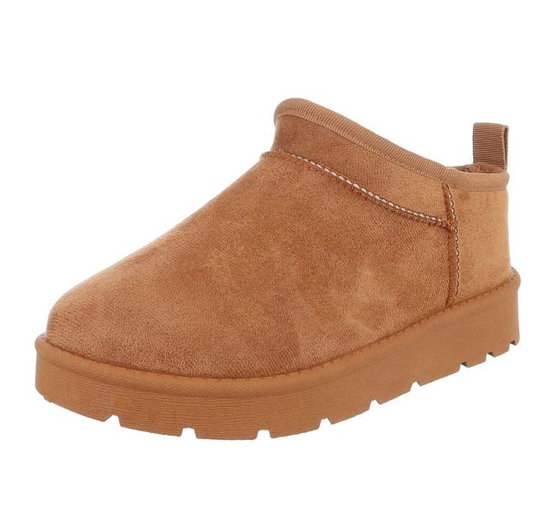 Ital-Design Bequeme Damenfreizeitschuhe mit praktischem Design Snowboots (90624816) Flach Plateaustiefeletten in Camel von Ital-Design