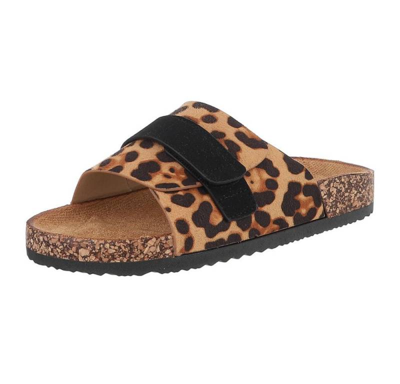 Ital-Design Bequeme Damenschuhe mit Klettverschluss für die Freizeit Pantolette (89852808) Flach Pantoletten in Braun von Ital-Design