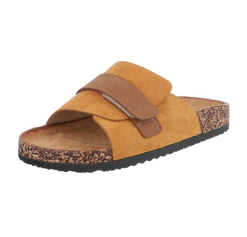 Ital-Design Bequeme Damenschuhe mit Klettverschluss für die Freizeit Pantolette (89852826) Flach Pantoletten in Camel von Ital-Design