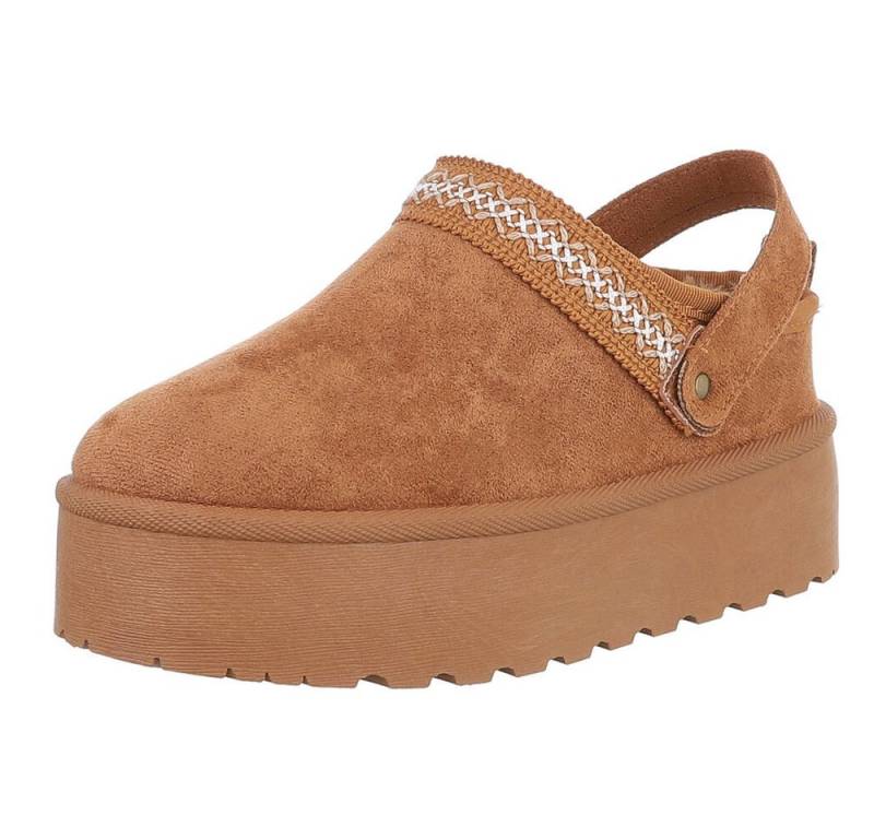 Ital-Design Bequeme Freizeitschuhe mit Riemen für Damen Snowboots (90169602) Flach Stiefeletten in Camel von Ital-Design