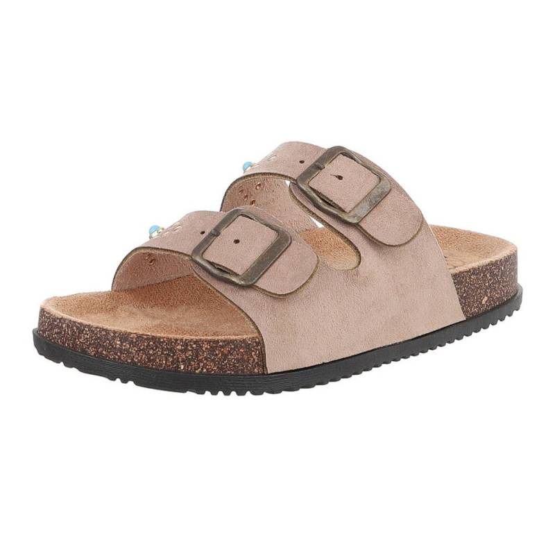 Ital-Design Bequeme Sandalen mit verstellbaren Riemen für Damen Pantolette (89852711) Flach Pantoletten in Hellbraun von Ital-Design