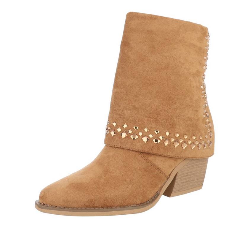 Ital-Design Bequeme Stiefel mit elegantem Design für jeden Anlass Westernstiefelette (89092198) Blockabsatz Stiefeletten in Camel von Ital-Design