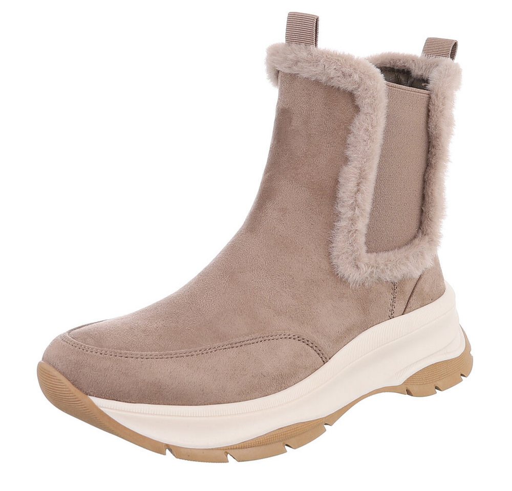 Ital-Design Bequemer Damen-Stiefel mit plüschigem Futter für Alltag Plateaustiefelette (90648951) Keilabsatz/Wedge Stiefeletten in Hellbraun von Ital-Design