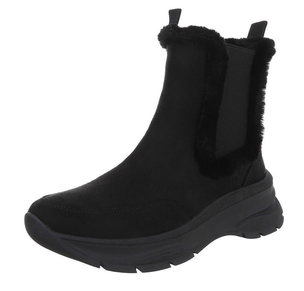 Ital-Design Bequemer Damen-Stiefel mit plüschigem Futter für Alltag Plateaustiefelette (90648955) Keilabsatz/Wedge Stiefeletten in Schwarz von Ital-Design