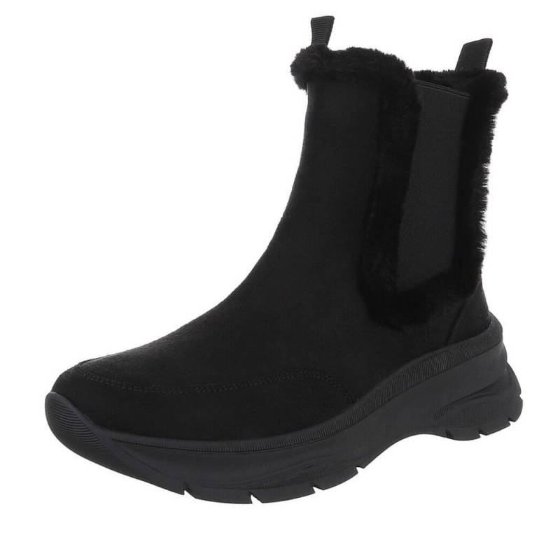 Ital-Design Bequemer Damen-Stiefel mit plüschigem Futter für Alltag Plateaustiefelette (90648955) Keilabsatz/Wedge Stiefeletten in Schwarz von Ital-Design