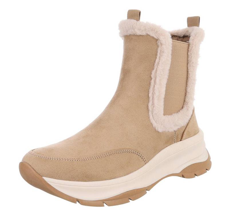 Ital-Design Bequemer Damen-Stiefel mit plüschigem Futter für Alltag Plateaustiefelette (90648963) Keilabsatz/Wedge Stiefeletten in Beige von Ital-Design