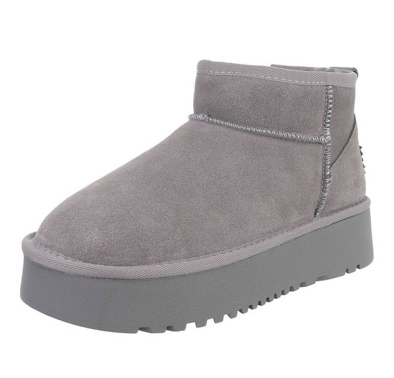 Ital-Design Bequemer Plattform-Echtleder-Schuh für Alltag und Freizeit Snowboots (90471183) Flach Plateaustiefeletten in Grau von Ital-Design