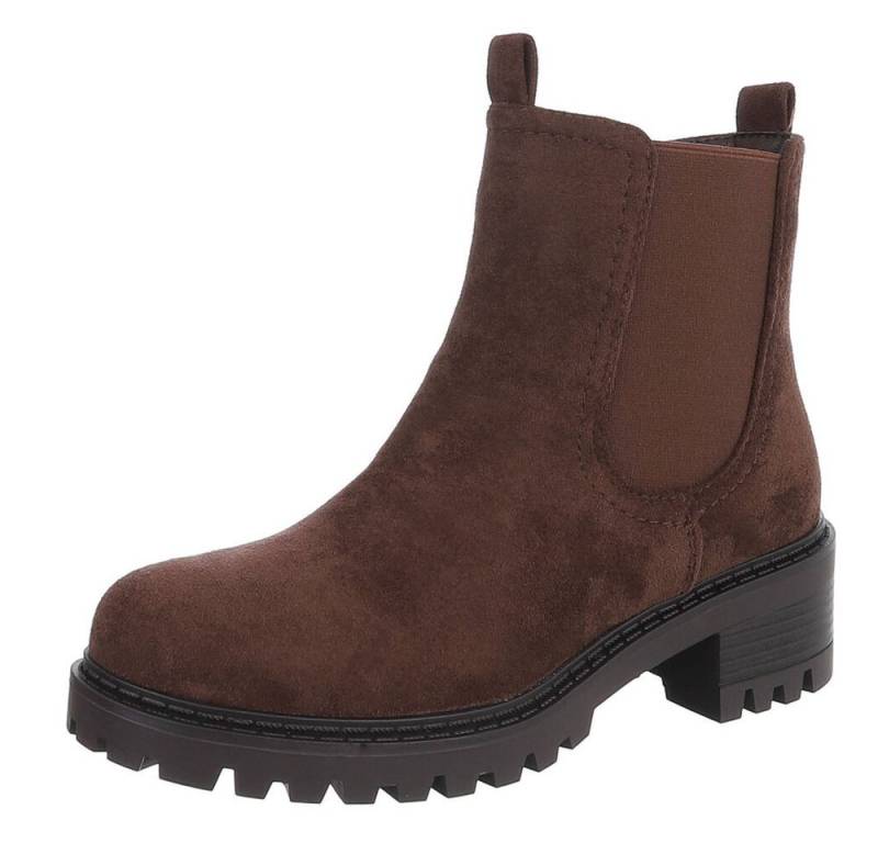 Ital-Design Bequemer Schlupfschuh für Damen mit stilvollem Design Chelseaboots (90927445) Blockabsatz Stiefeletten in Braun von Ital-Design