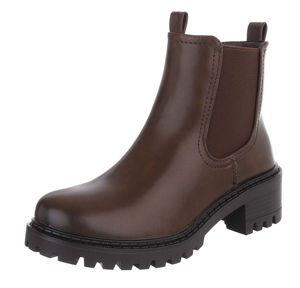 Ital-Design Bequemer Schlupfschuh für Damen mit stilvollem Design Chelseaboots (90927448) Blockabsatz Stiefeletten in Braun von Ital-Design