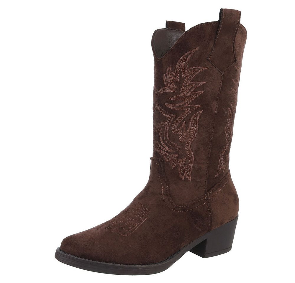 Ital-Design Bequemer Schlupfschuh für Damen mit stilvollem Design Westernstiefel (90927434) Blockabsatz Stiefel in Dunkelbraun von Ital-Design
