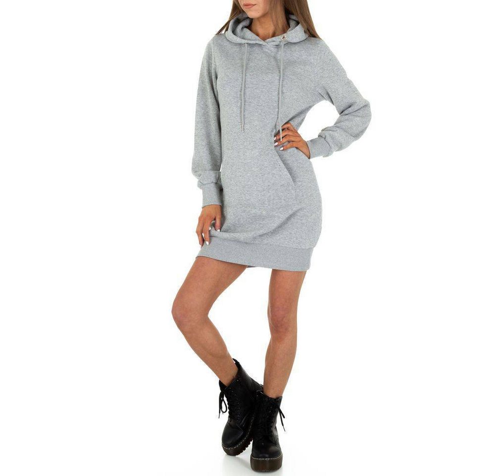 Ital-Design Bleistiftkleid Damen Freizeit Kapuze Stretch Fleece Stretchkleid in Grau von Ital-Design