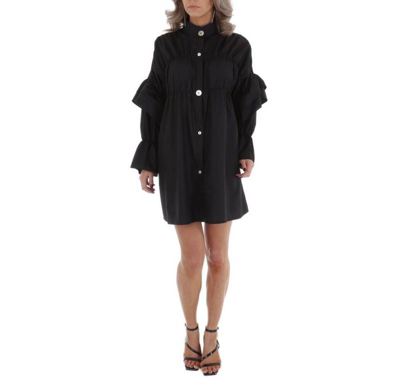 Ital-Design Minikleid Damen Freizeit (79652334) Rüschen Blusenkleid in Schwarz von Ital-Design