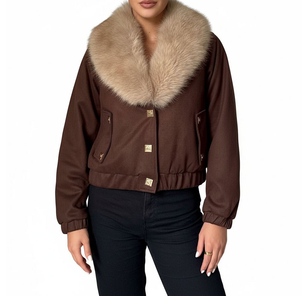 Ital-Design Bomberjacke Luxuriöse Bomberjacke mit Kunstpelzkragen für Damen (90763966) Dekofell Gefüttert Winterjacke in Braun von Ital-Design