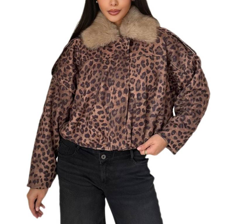 Ital-Design Bomberjacke Modische cropped Jacke mit weichem Kragen für Damen (90800189) Dekofell Gefüttert Winterjacke in Braun von Ital-Design