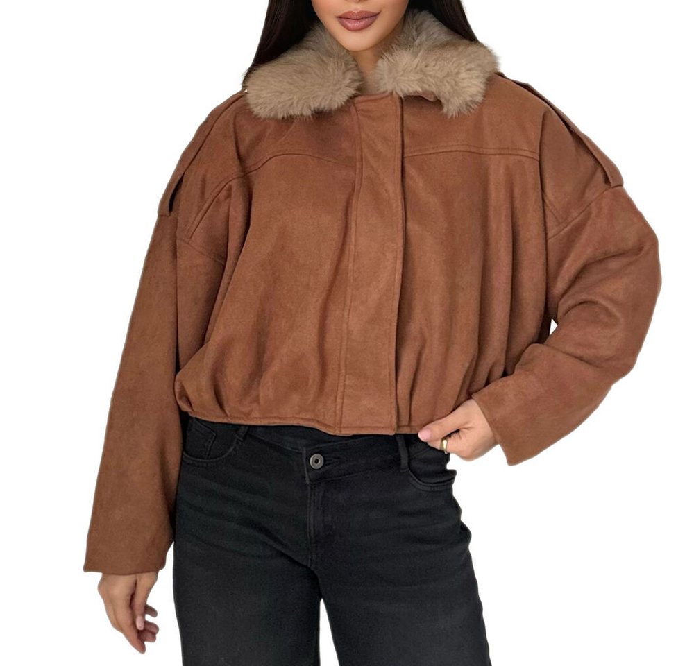 Ital-Design Bomberjacke Modische cropped Jacke mit weichem Kragen für Damen (90800194) Dekofell Gefüttert Winterjacke in Camel von Ital-Design