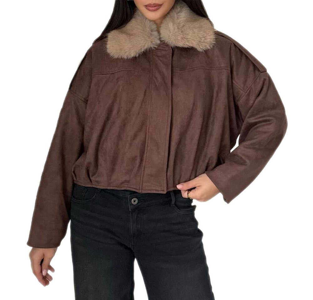 Ital-Design Bomberjacke Modische cropped Jacke mit weichem Kragen für Damen (90800197) Dekofell Gefüttert Winterjacke in Braun von Ital-Design