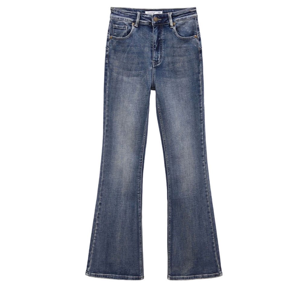 Ital-Design Bootcut-Jeans Damen Freizeit (90635484) Used-Look Stretch Bootcut Jeans in Blau von Ital-Design