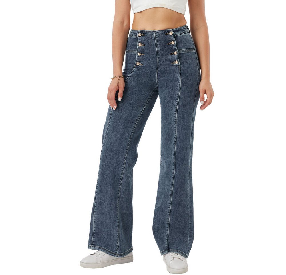 Ital-Design Bootcut-Jeans Damen Freizeit (90635513) Stretch Bootcut Jeans in Blau von Ital-Design