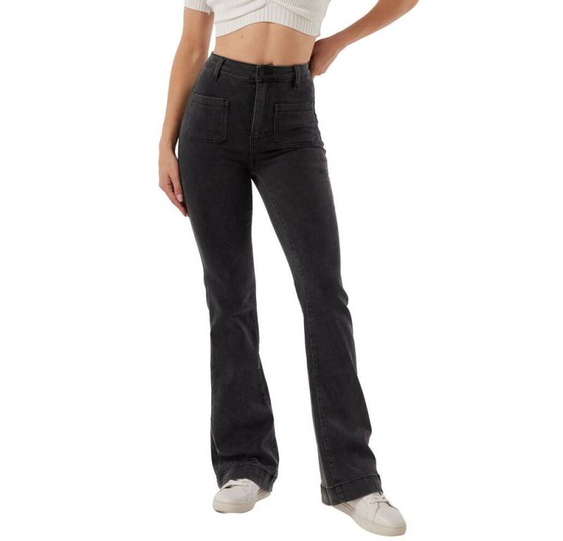 Ital-Design Bootcut-Jeans Flared Jeans mit Hoher Taille für Damen, Styled für Freizeit (90800210) Used-Look Stretch Bootcut Jeans in Dunkelgrau von Ital-Design