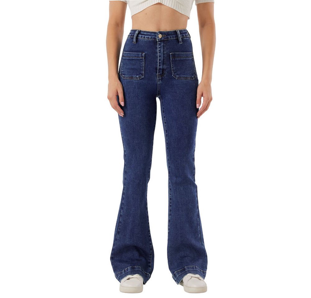 Ital-Design Bootcut-Jeans Flared Jeans mit Hoher Taille für Damen, Styled für Freizeit (90800217) Used-Look Stretch Bootcut Jeans in Blau von Ital-Design