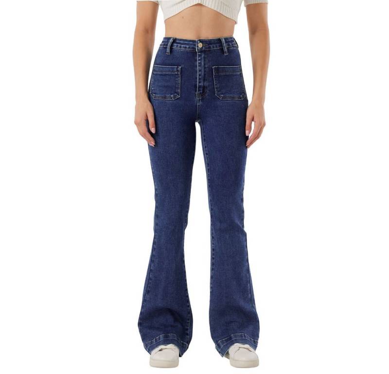 Ital-Design Bootcut-Jeans Flared Jeans mit Hoher Taille für Damen, Styled für Freizeit (90800217) Used-Look Stretch Bootcut Jeans in Blau von Ital-Design