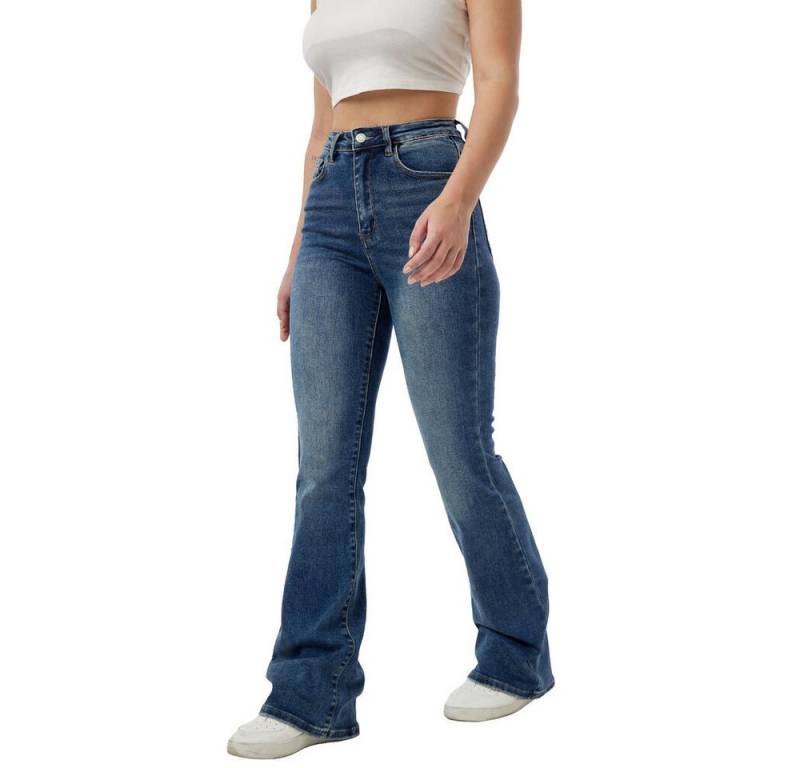 Ital-Design Bootcut-Jeans Hochbund-Jeans für Damen – Elegantes Design und Komfort (90800228) Used-Look Stretch Bootcut Jeans in Blau von Ital-Design