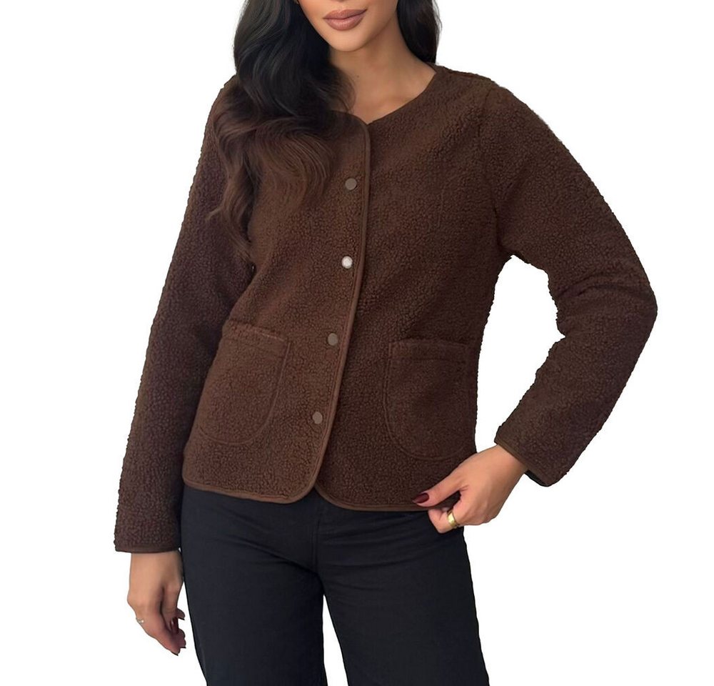 Ital-Design Bouclèjacke Kuscheljacke für Damen – Modisch, Komfortabel, Vielseitig (90764033) Übergangsjack in Braun von Ital-Design