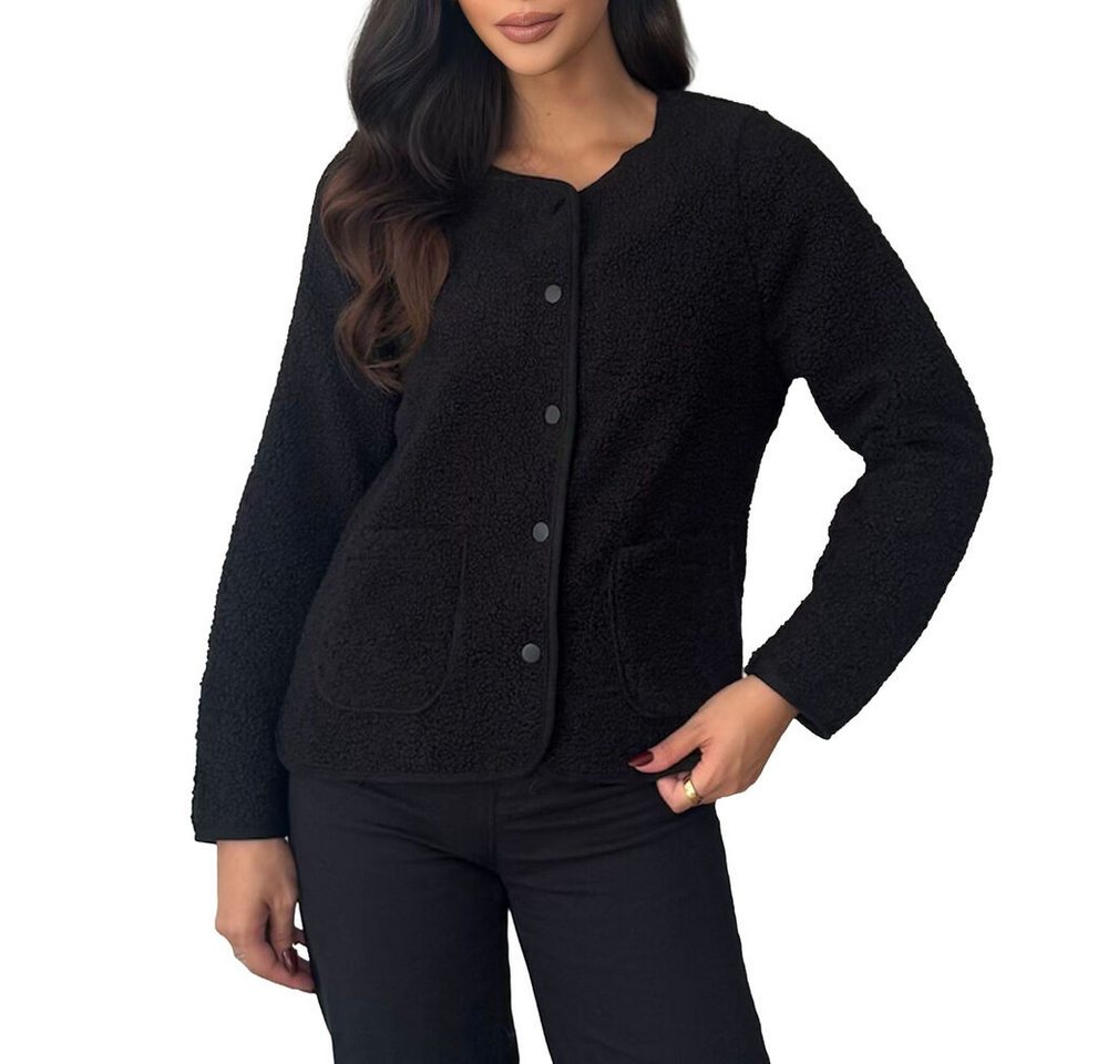 Ital-Design Bouclèjacke Kuscheljacke für Damen – Modisch, Komfortabel, Vielseitig (90764036) Übergangsjack in Schwarz von Ital-Design